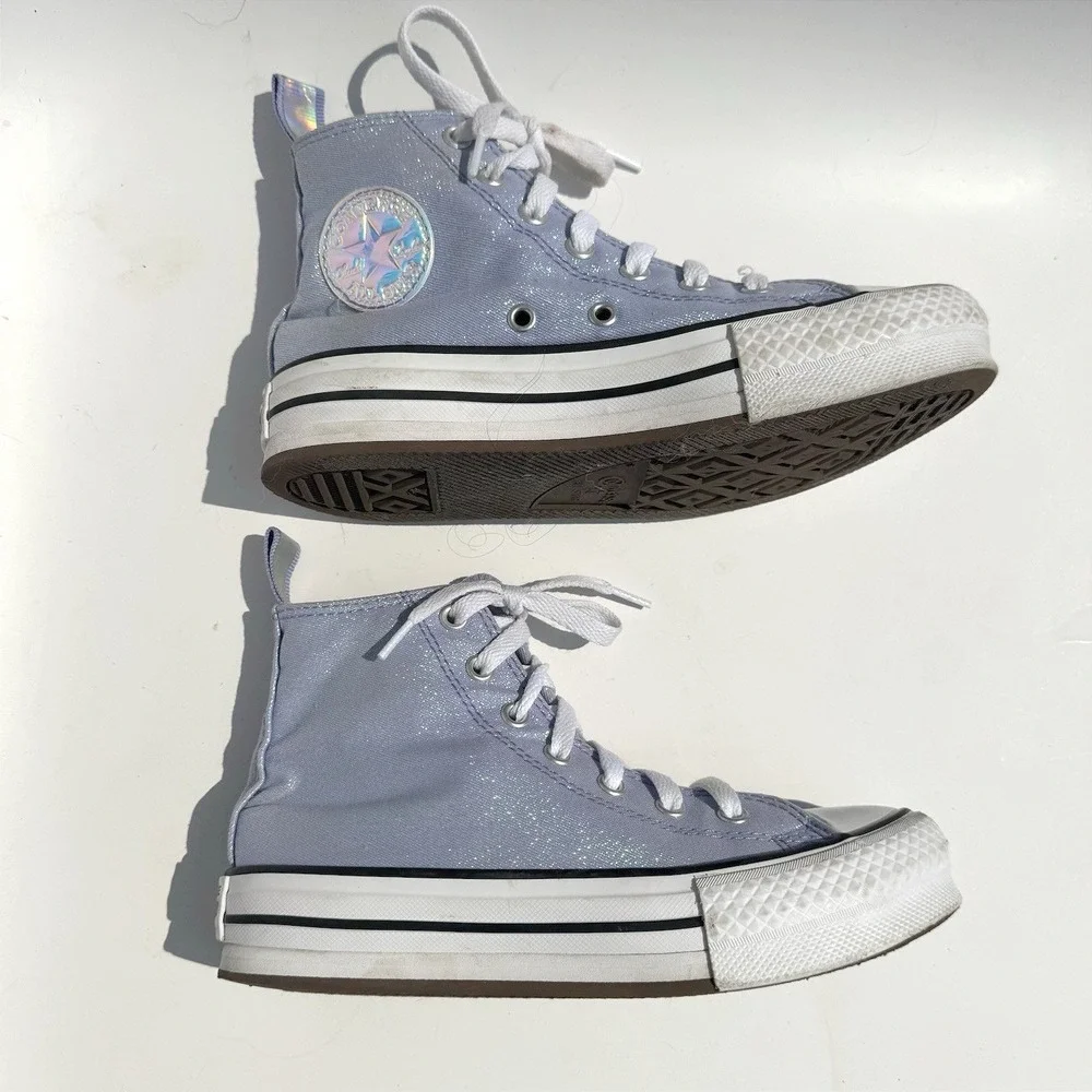Converse All Star High Top Kids' 2 Light Blue Glitter Chucks Sparkly School